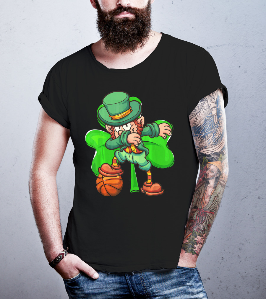 Dabbing Leprechaun With Basketball And Shamrock T-Shirt