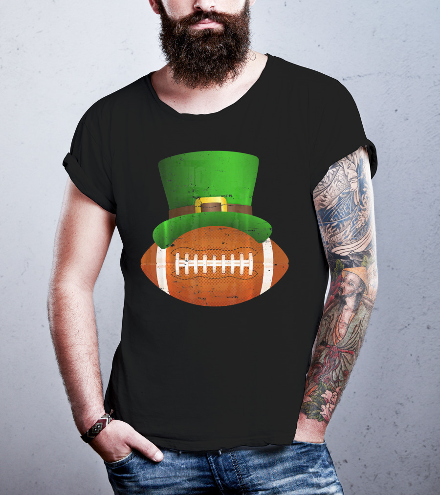 Funny St Patricks Leprechaun Football Hat Luck T-Shirt