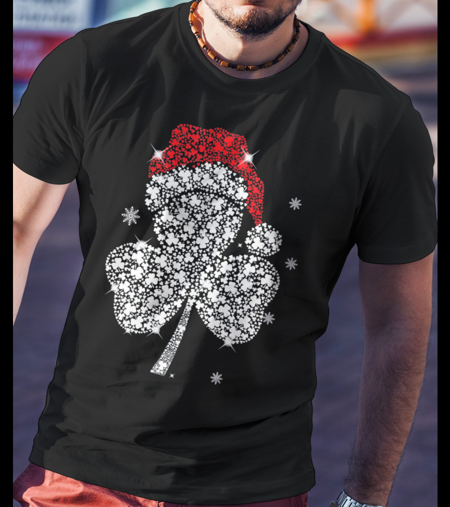 Shamrock With Santa Hat And Snowflakes T-Shirt