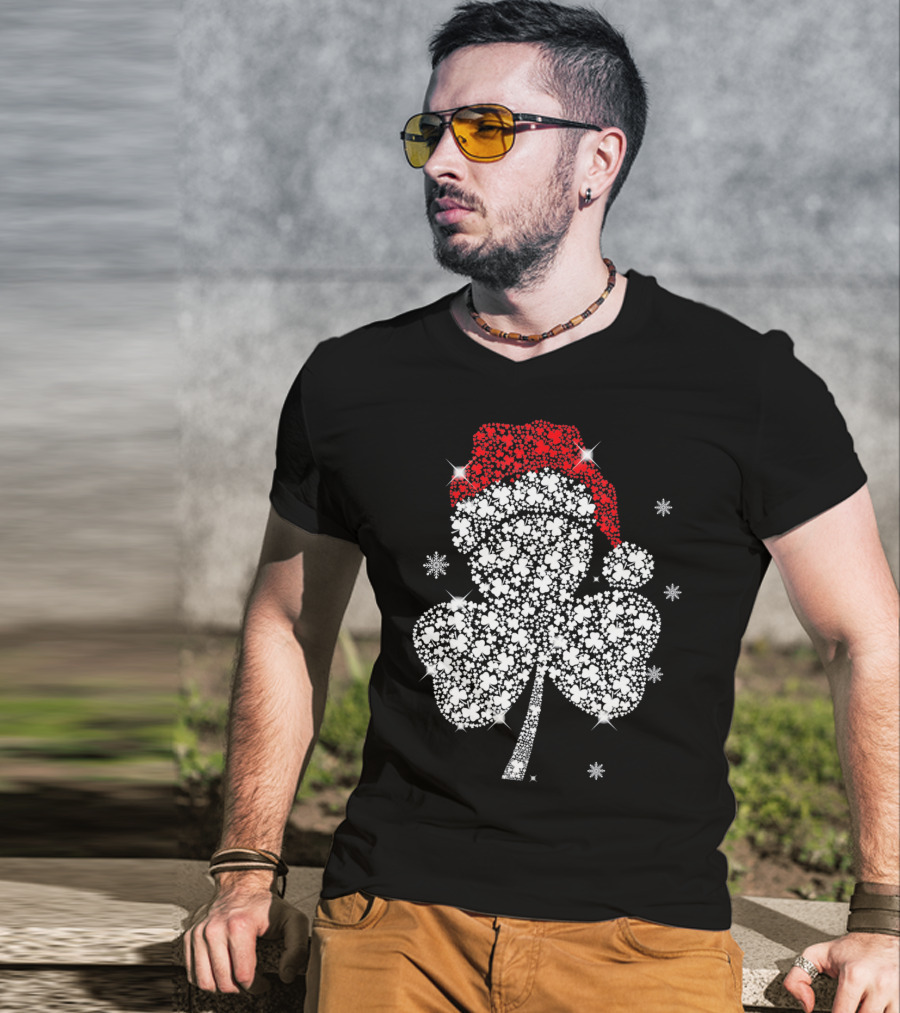 Shamrock With Santa Hat And Snowflakes T-Shirt