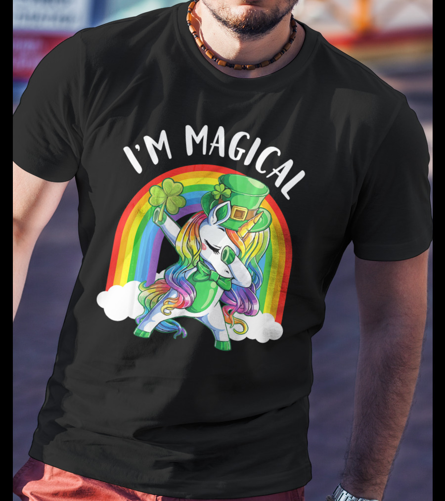 I'm Magical Unicorn Leprechaun Dabbing With Shamrock And Rainbow T-Shirt