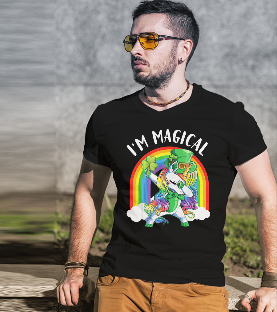 I'm Magical Unicorn Leprechaun Dabbing With Shamrock And Rainbow T-Shirt