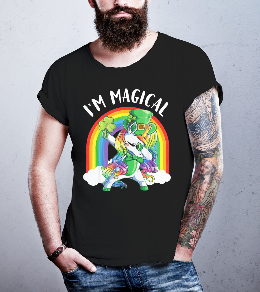 I'm Magical Unicorn Leprechaun Dabbing With Shamrock And Rainbow T-Shirt