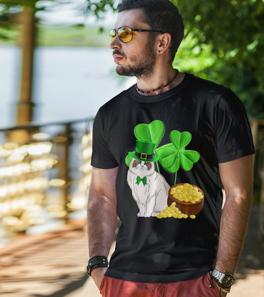 Himalayan Cat St Patricks Day Leprechaun Shamrocks And Gold Coins T-Shirt