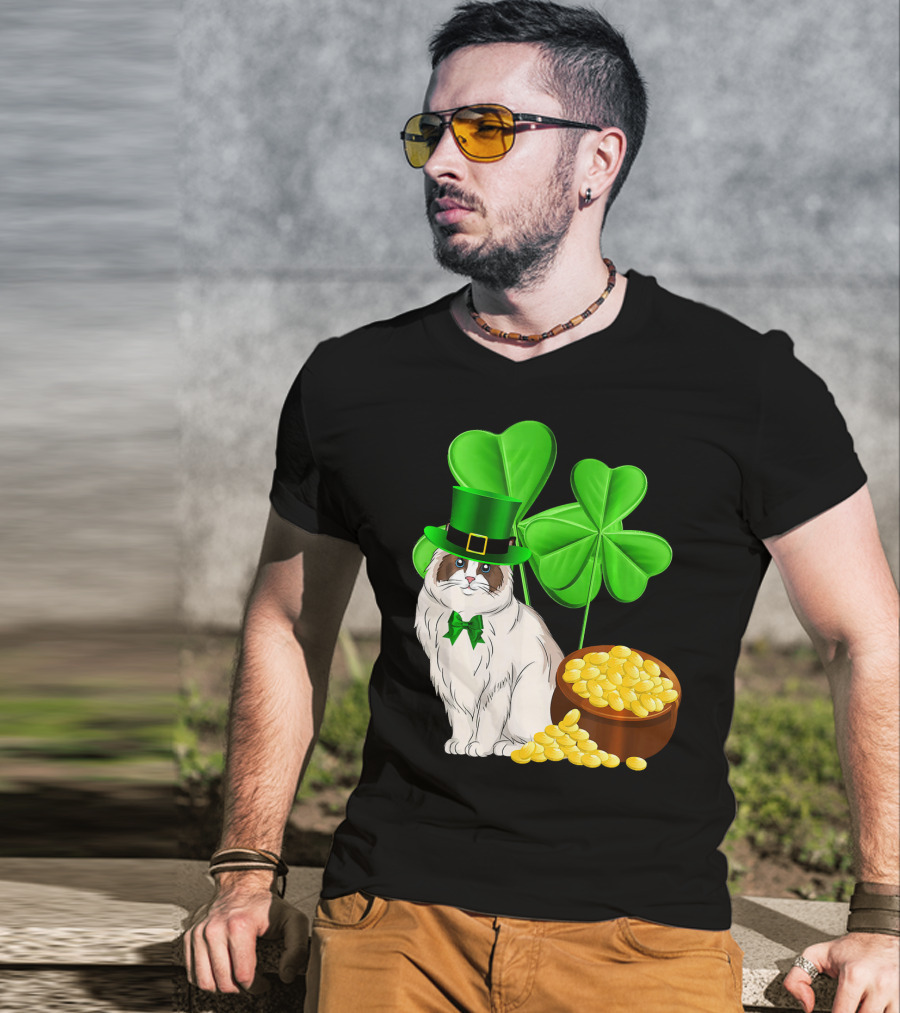 Himalayan Cat St Patricks Day Leprechaun Shamrocks And Gold Coins T-Shirt