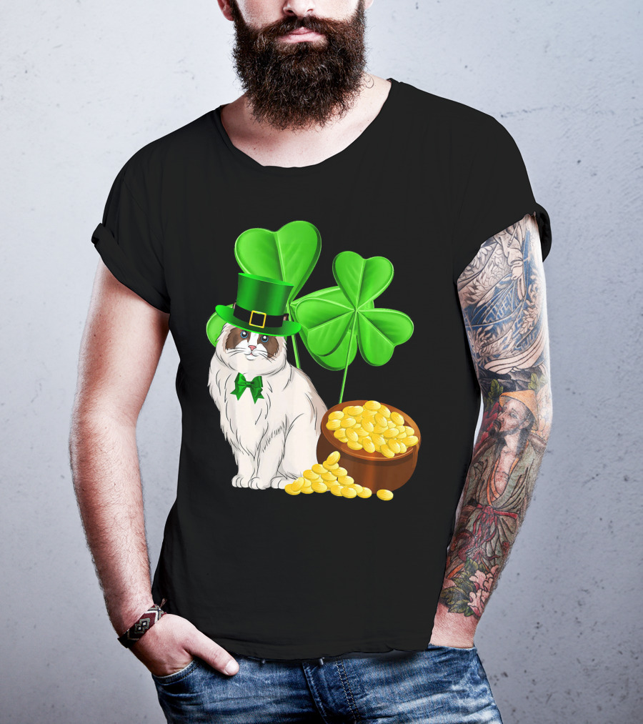 Himalayan Cat St Patricks Day Leprechaun Shamrocks And Gold Coins T-Shirt