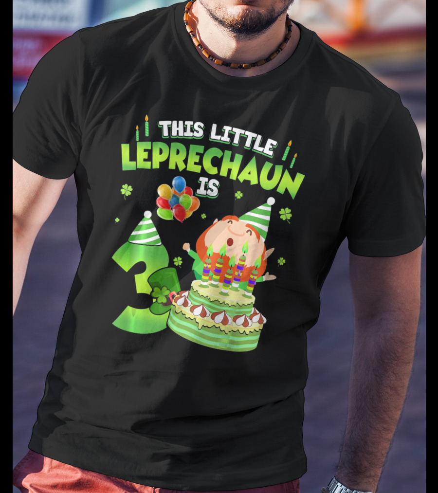 This Little Leprechaun Is 3 Birthday Celebration With Cake And Balloons T-Shirt