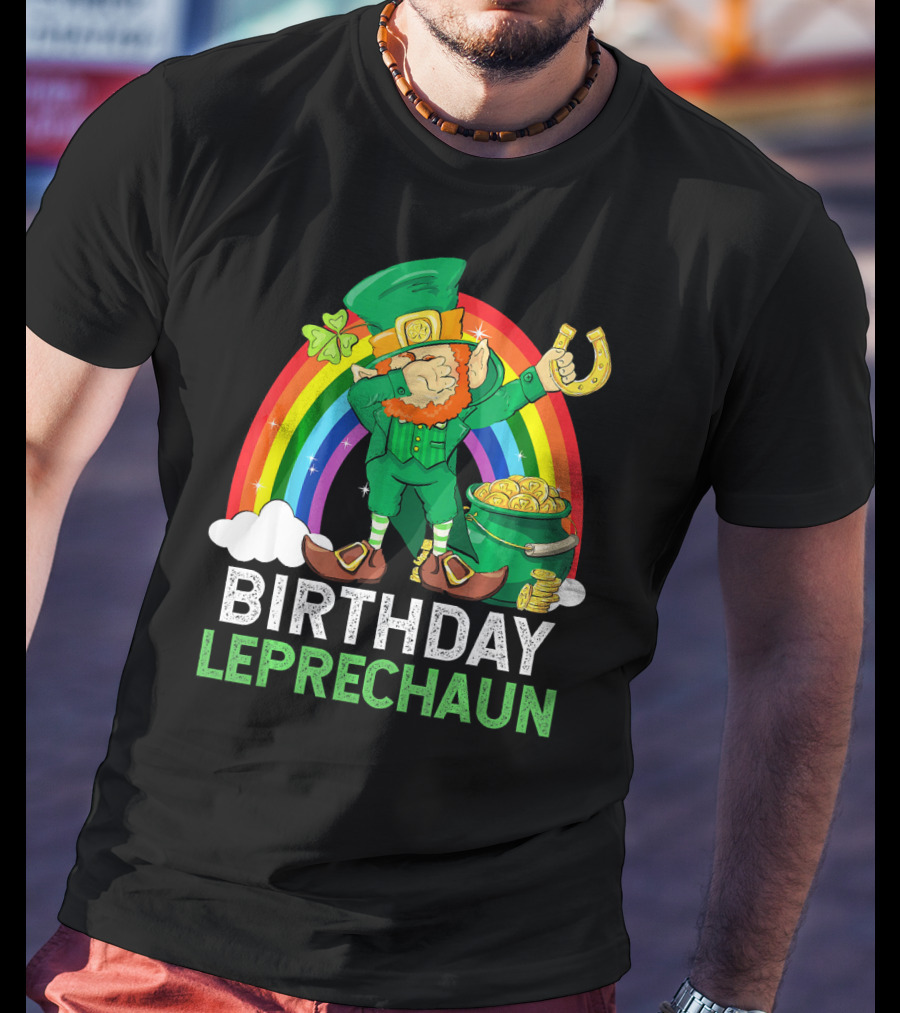 Birthday Leprechaun Dabbing Rainbow Pot Of Gold T-Shirt
