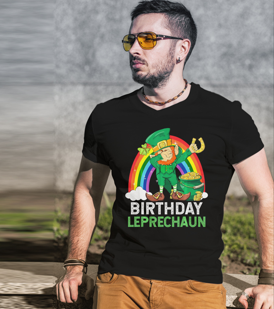 Birthday Leprechaun Dabbing Rainbow Pot Of Gold T-Shirt