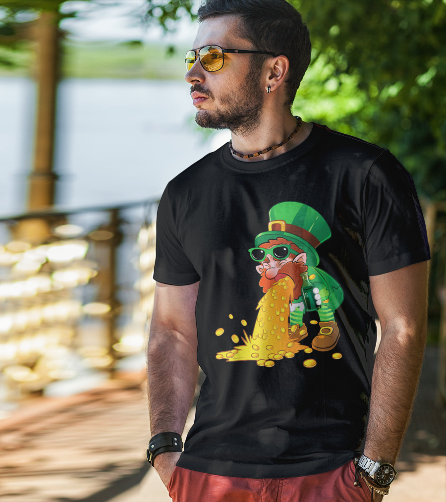 Puking Leprechaun St Patrick's Day Humor With Gold Coins T-Shirt