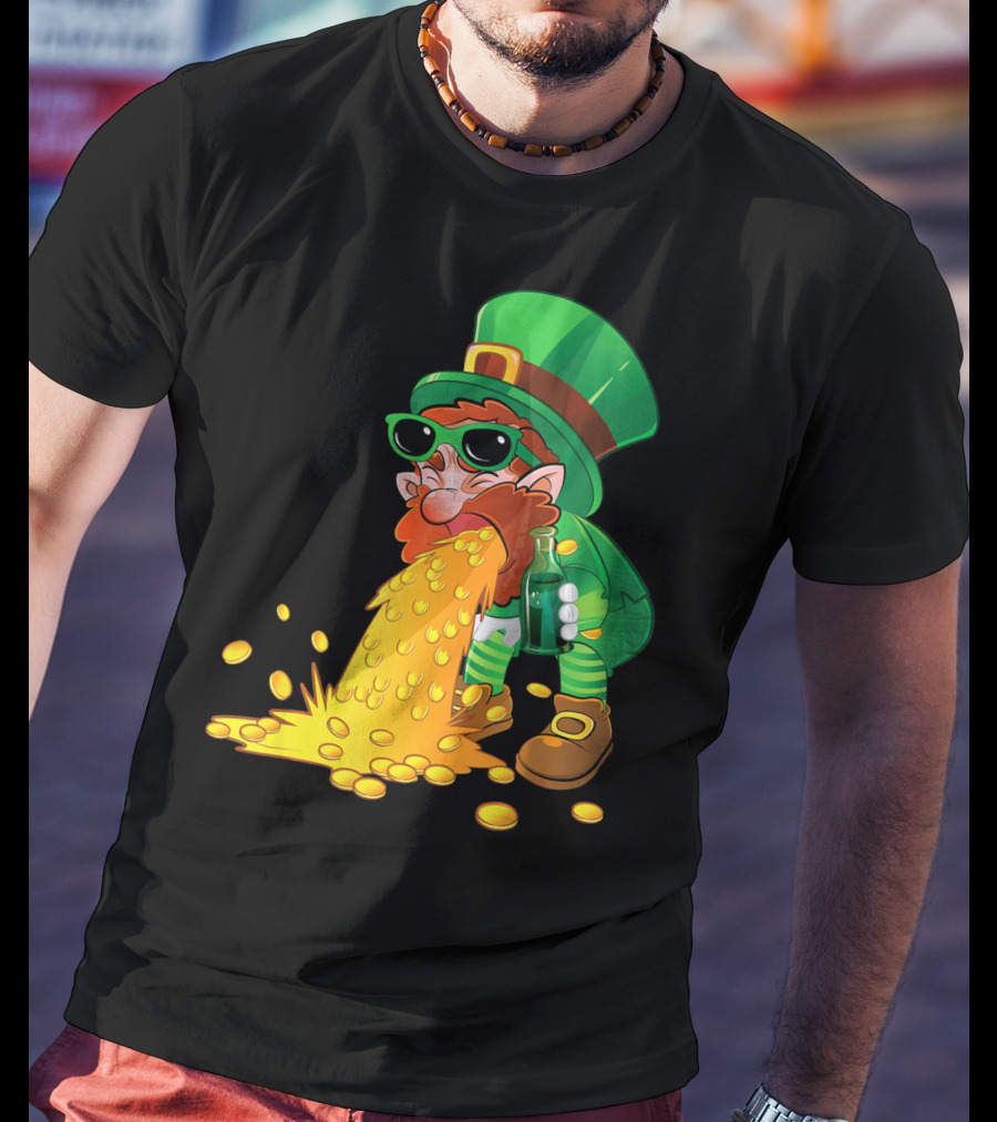 Puking Leprechaun St Patrick's Day Humor With Gold Coins T-Shirt