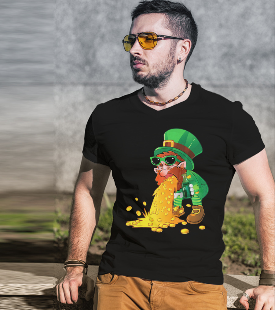 Puking Leprechaun St Patrick's Day Humor With Gold Coins T-Shirt