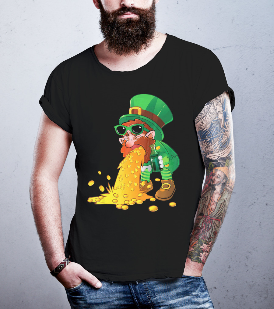 Puking Leprechaun St Patrick's Day Humor With Gold Coins T-Shirt