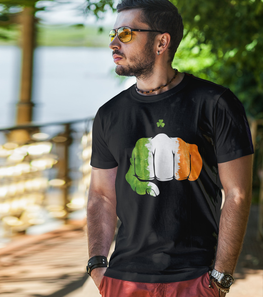Irish Fighting Fist With Tricolor And Shamrock Mixed Martial Arts T-Shirt