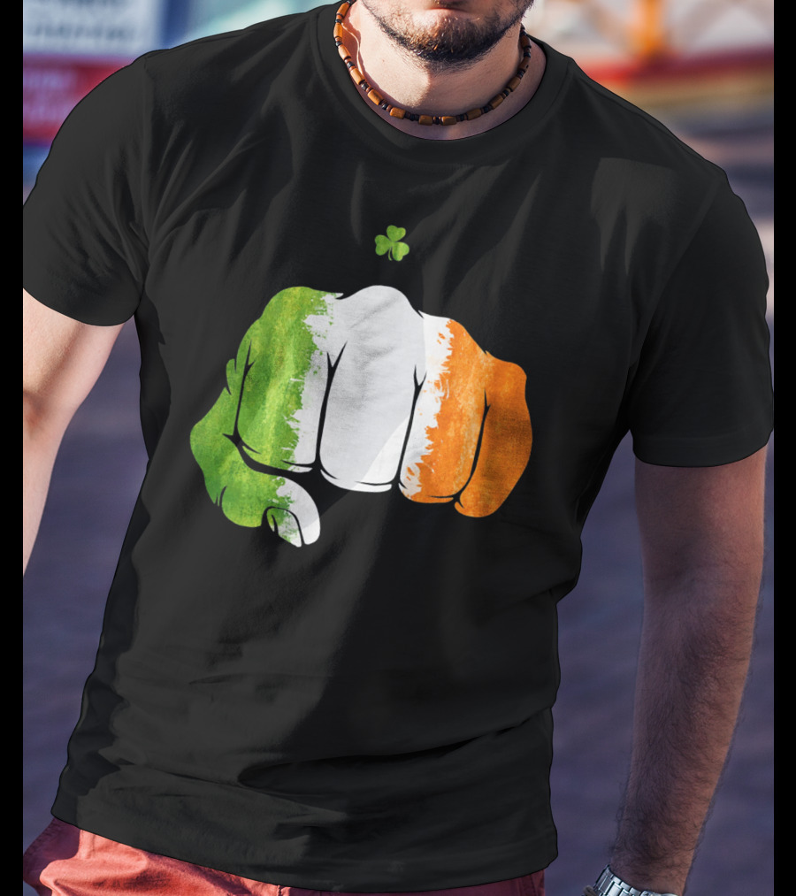 Irish Fighting Fist With Tricolor And Shamrock Mixed Martial Arts T-Shirt