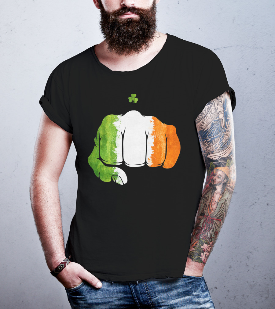 Irish Fighting Fist With Tricolor And Shamrock Mixed Martial Arts T-Shirt