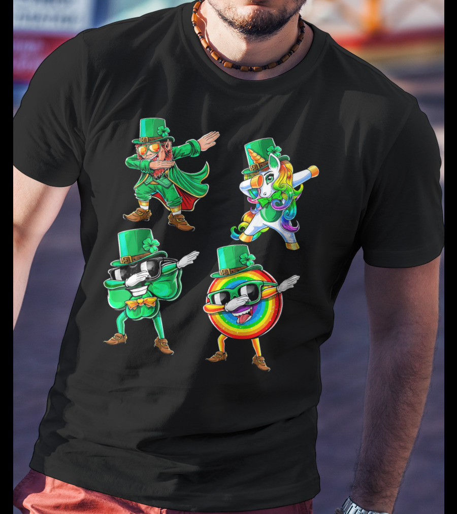 Dabbing Leprechaun Unicorn Rainbow Shamrock St. Patrick's Day Fun T-Shirt