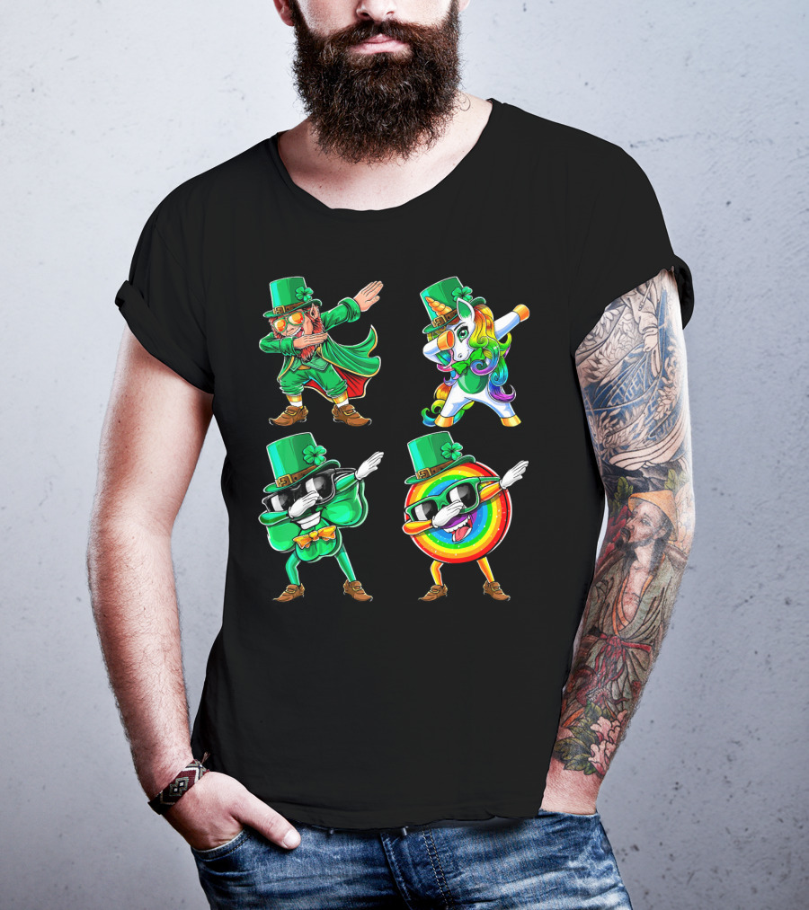 Dabbing Leprechaun Unicorn Rainbow Shamrock St. Patrick's Day Fun T-Shirt