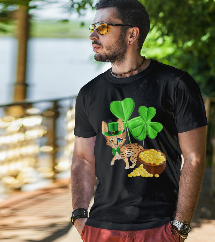 Ocicat St Patricks Day Leprechaun With Shamrocks And Gold Coins T-Shirt