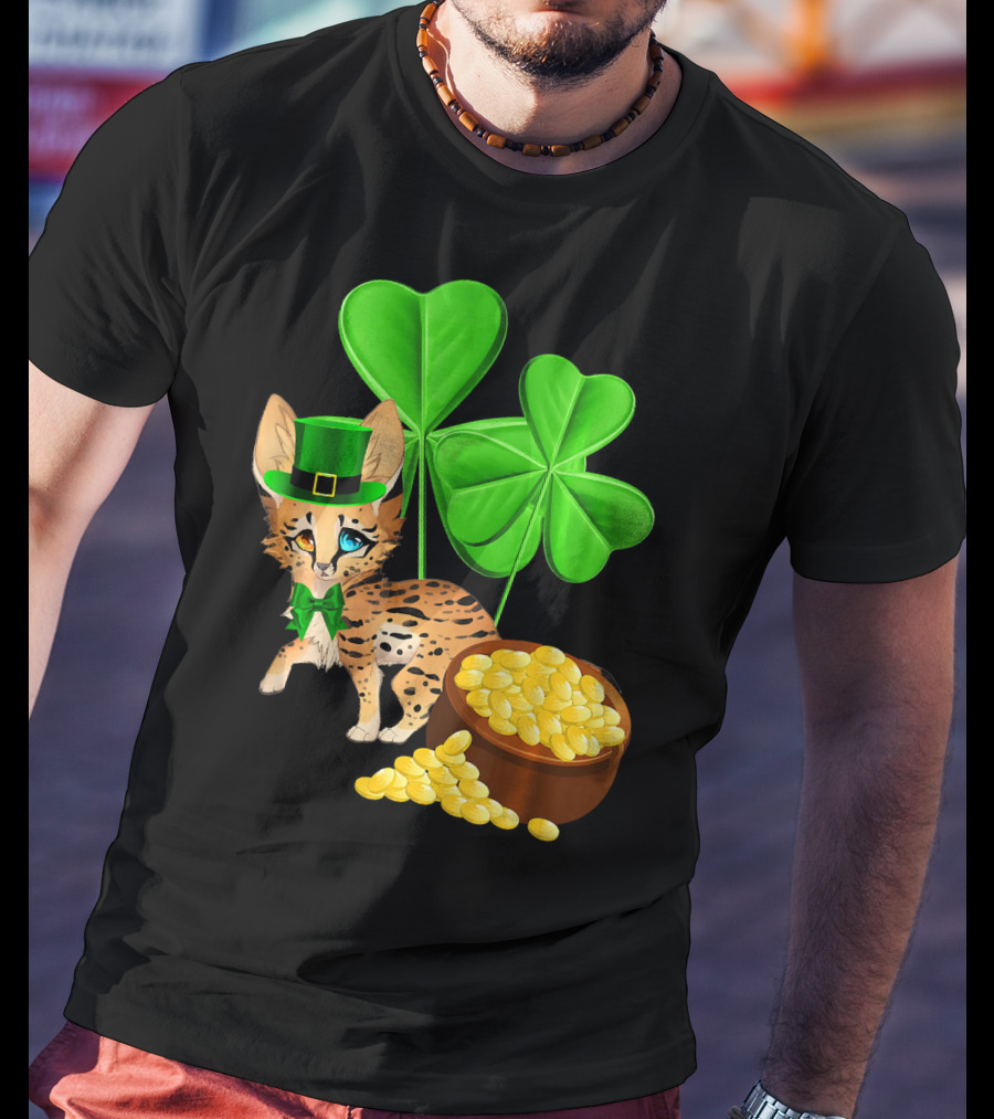 Ocicat St Patricks Day Leprechaun With Shamrocks And Gold Coins T-Shirt