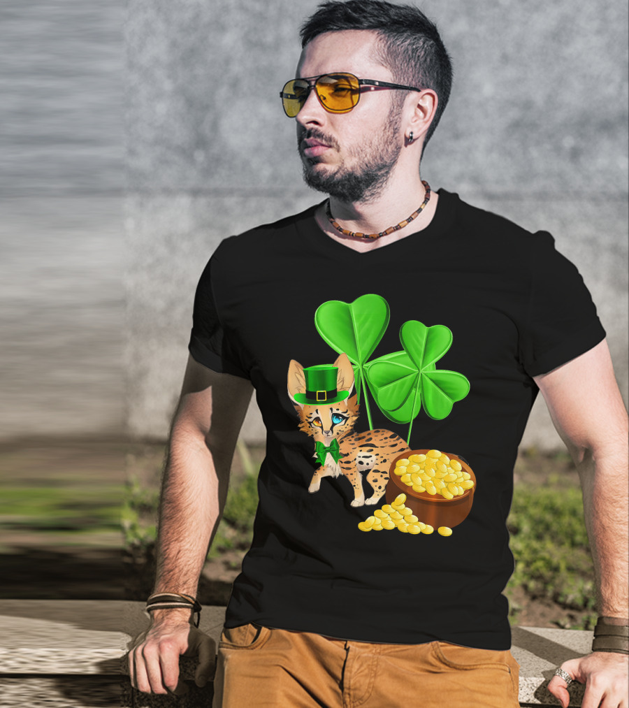 Ocicat St Patricks Day Leprechaun With Shamrocks And Gold Coins T-Shirt
