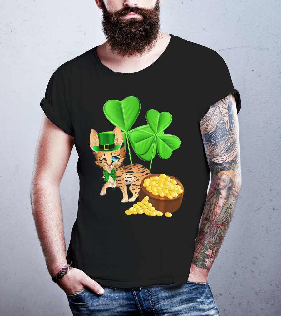 Ocicat St Patricks Day Leprechaun With Shamrocks And Gold Coins T-Shirt