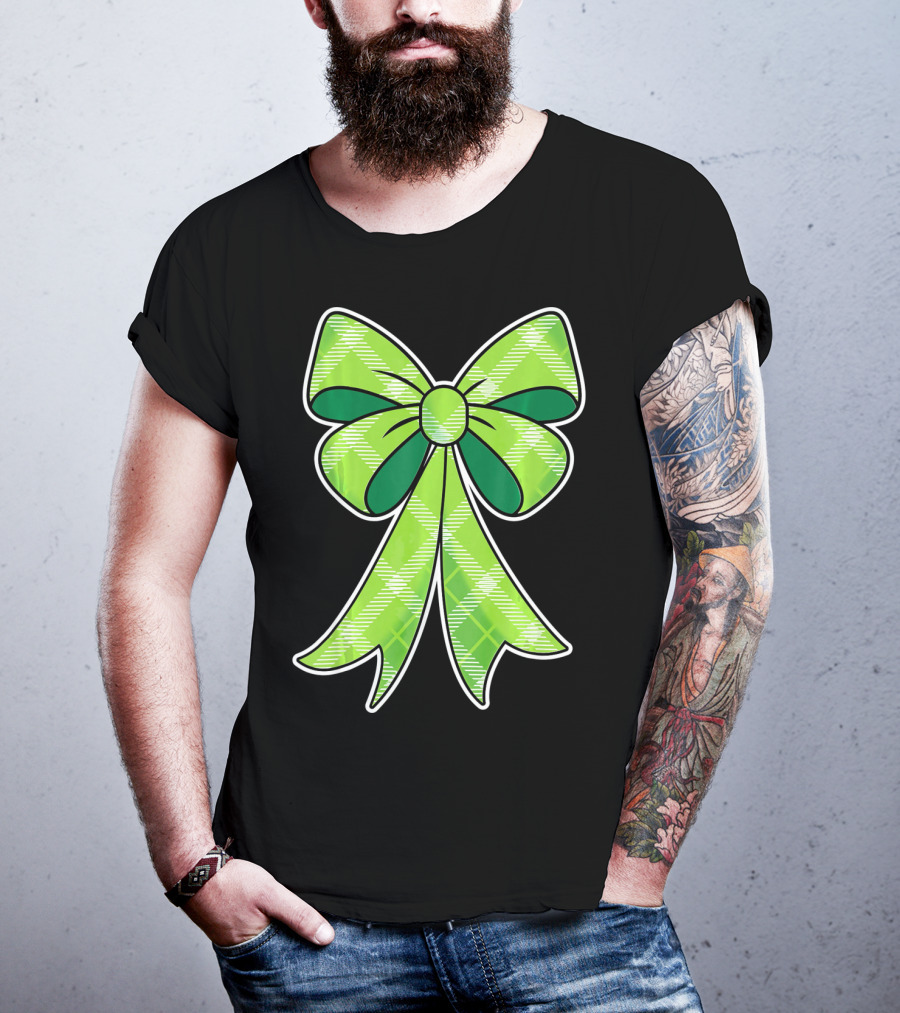 Girls St Patricks Day Green Plaid Bow T-Shirt