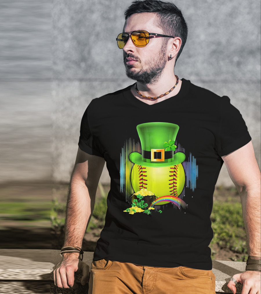 Leprechaun Softball St. Patrick's Day Coin Rainbow T-Shirt
