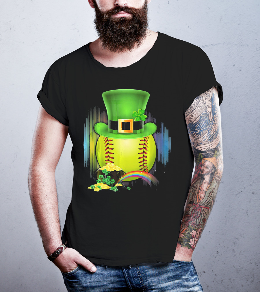 Leprechaun Softball St. Patrick's Day Coin Rainbow T-Shirt