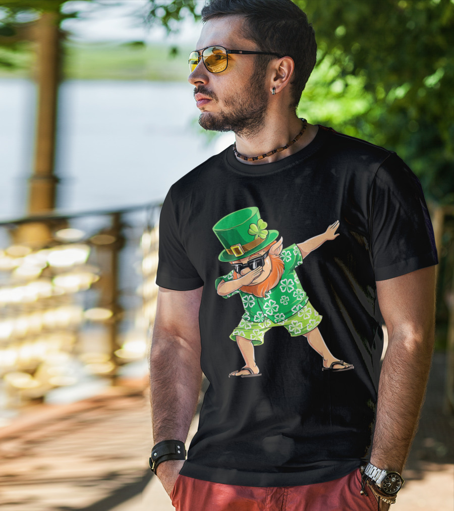 Dabbing Leprechaun In Hawaiian Clover T-Shirt