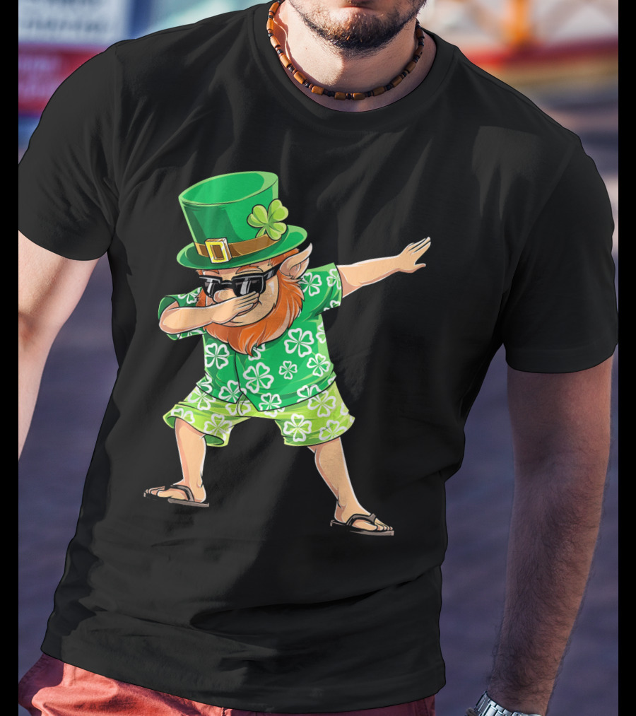 Dabbing Leprechaun In Hawaiian Clover T-Shirt