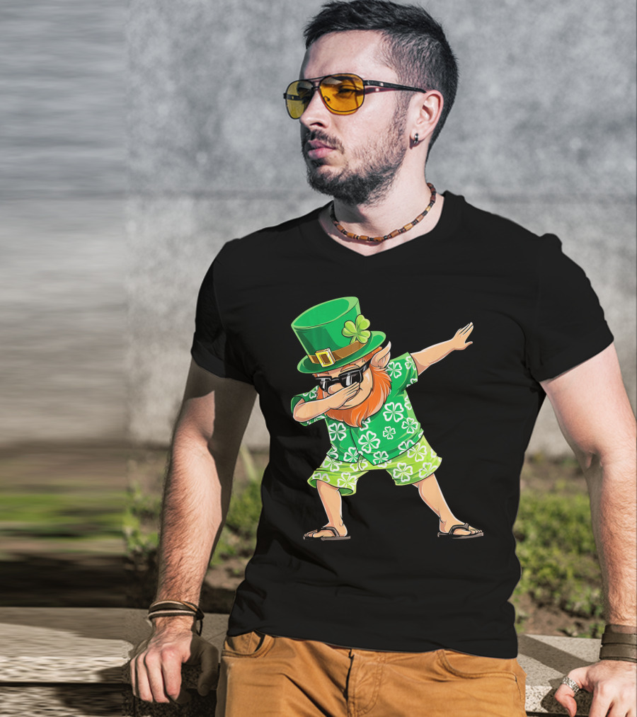 Dabbing Leprechaun In Hawaiian Clover T-Shirt