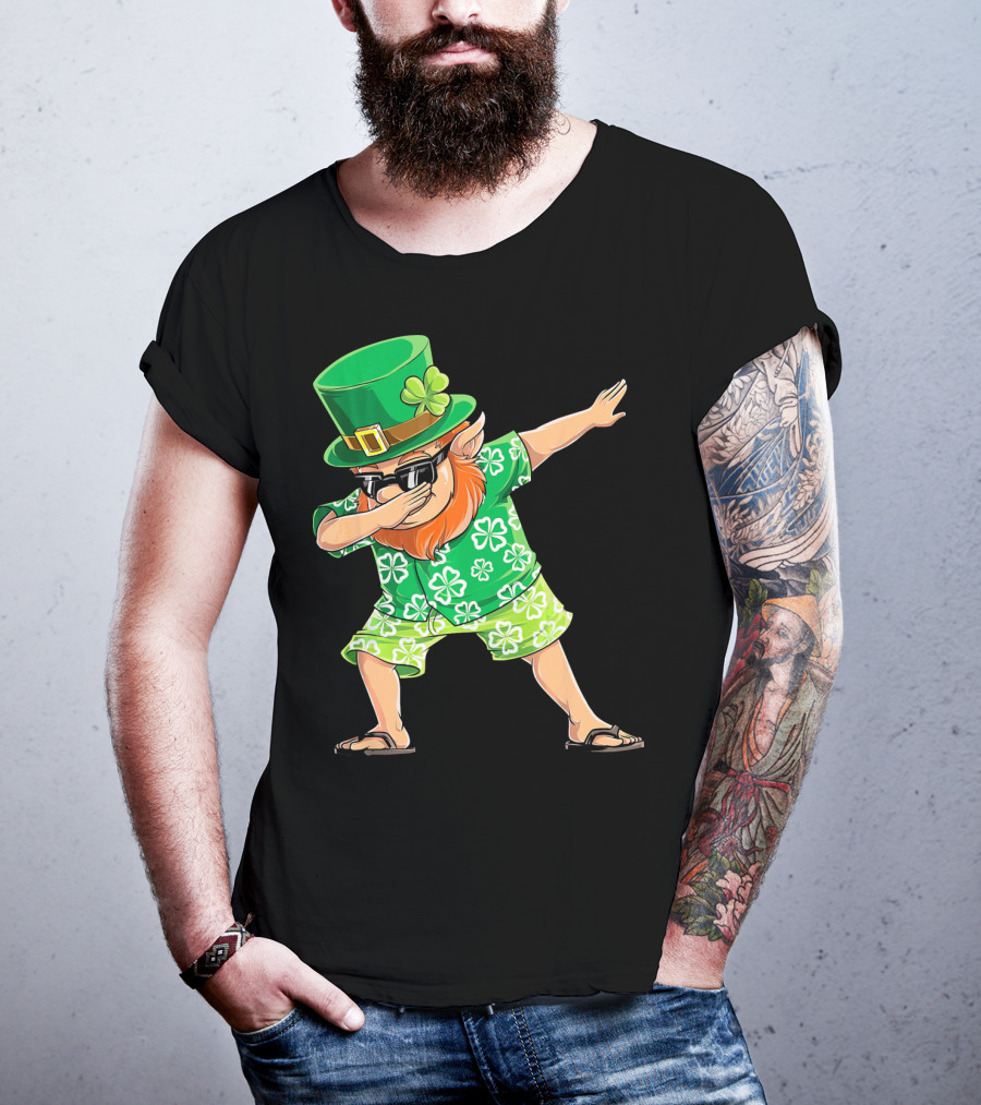 Dabbing Leprechaun In Hawaiian Clover T-Shirt