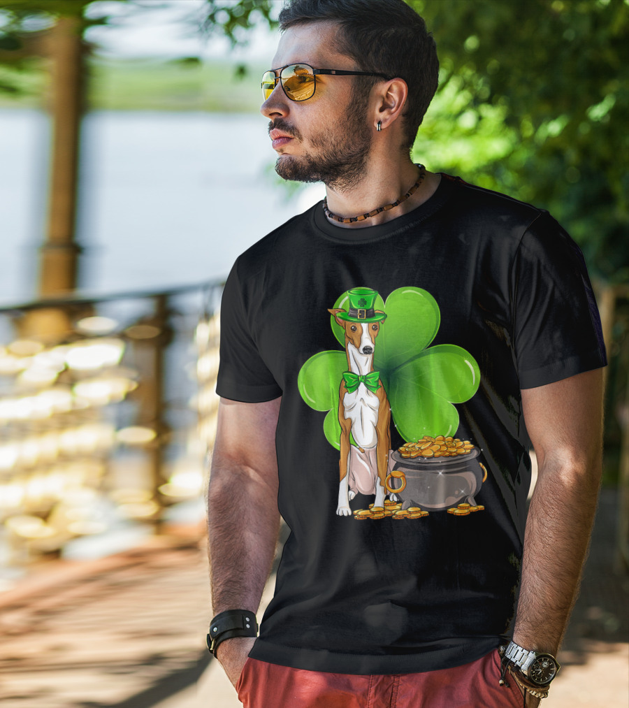 Whippet Leprechaun Dog With Shamrock And Pot Of Gold St Patricks Day T-Shirt