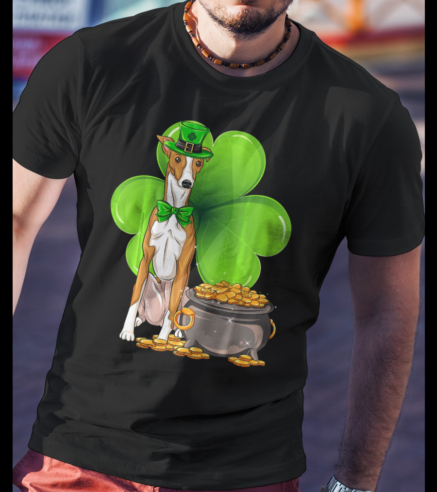 Whippet Leprechaun Dog With Shamrock And Pot Of Gold St Patricks Day T-Shirt