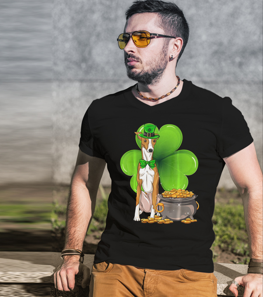 Whippet Leprechaun Dog With Shamrock And Pot Of Gold St Patricks Day T-Shirt