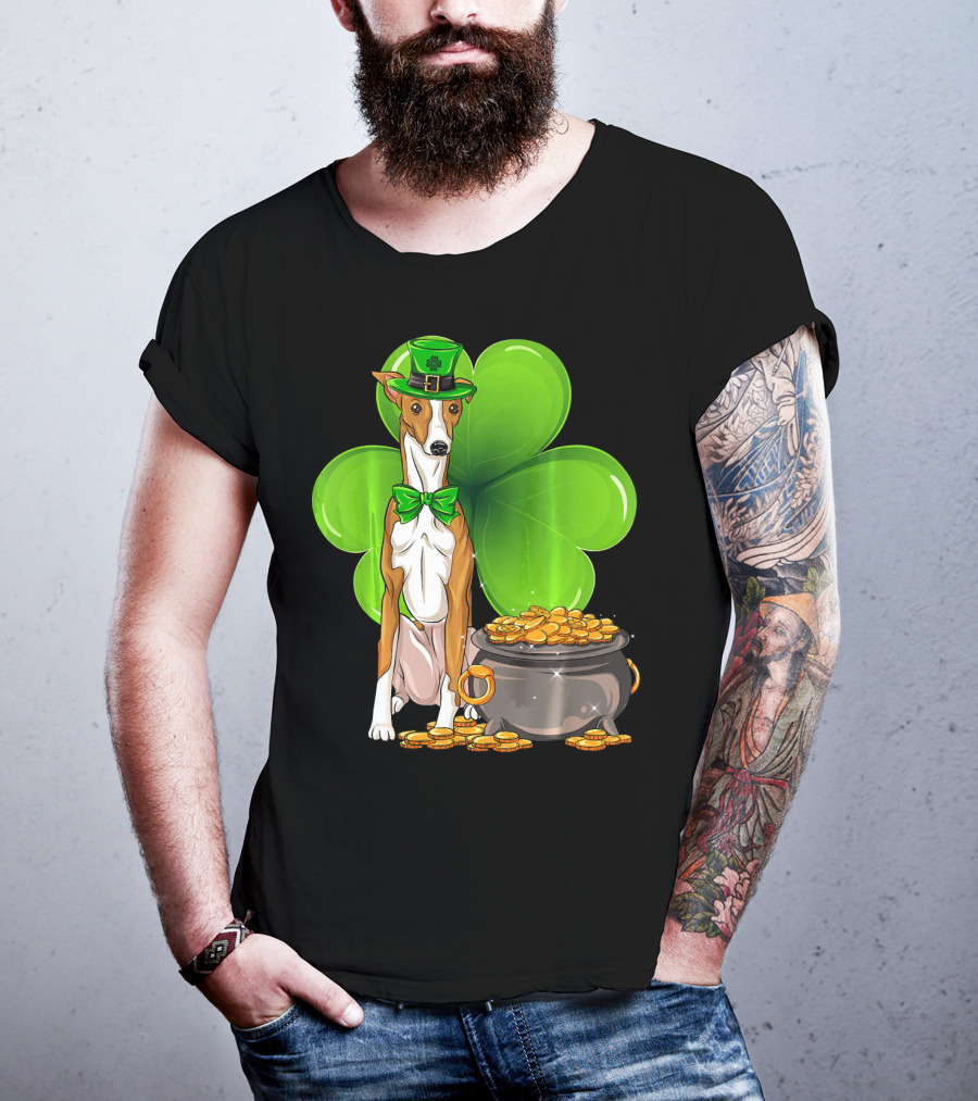 Whippet Leprechaun Dog With Shamrock And Pot Of Gold St Patricks Day T-Shirt
