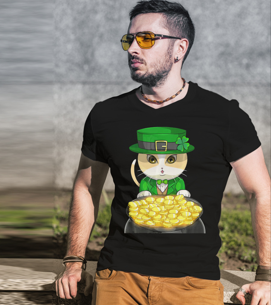 Exotic Cat Leprechaun With Pot Of Gold Funny Cat Lover T-Shirt