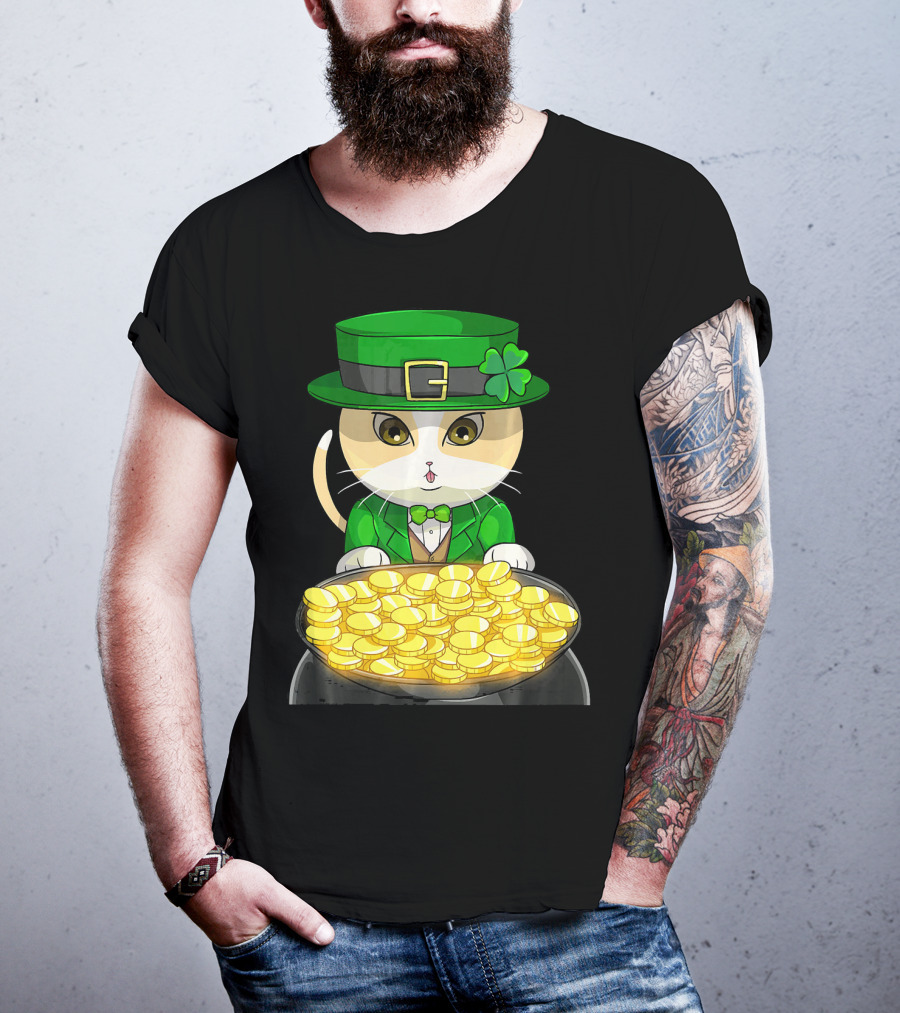 Exotic Cat Leprechaun With Pot Of Gold Funny Cat Lover T-Shirt