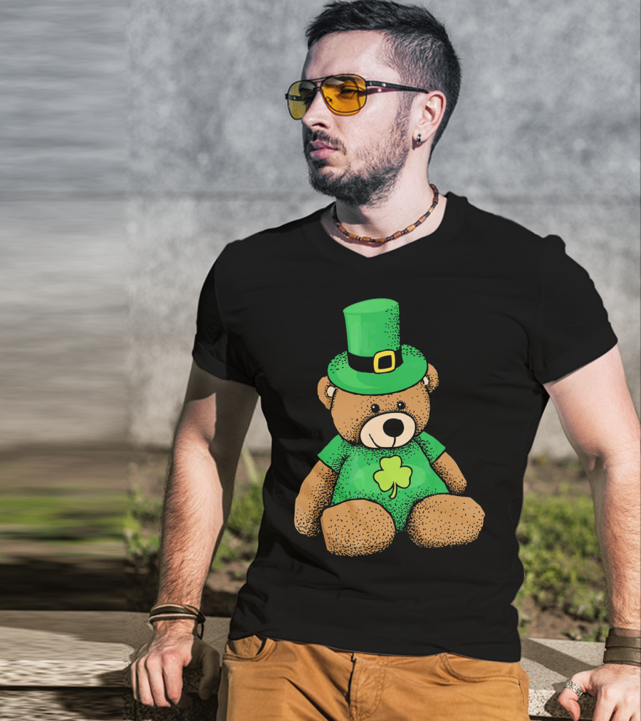 Irish Teddy Bear Shamrock Green Top Hat T-Shirt