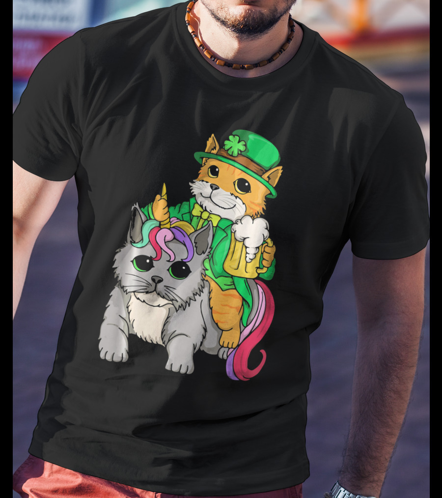 St Patricks Day Caticorn Cat Unicor Shamrock Beer Mug T-Shirt