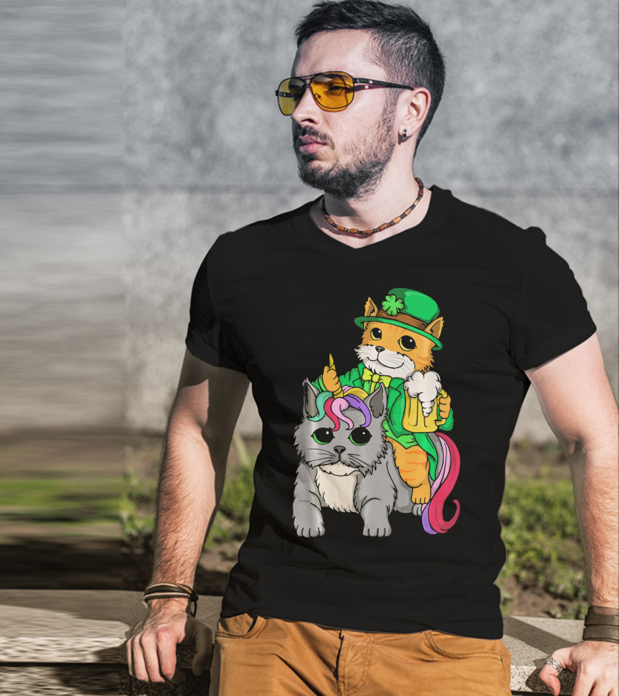 St Patricks Day Caticorn Cat Unicor Shamrock Beer Mug T-Shirt
