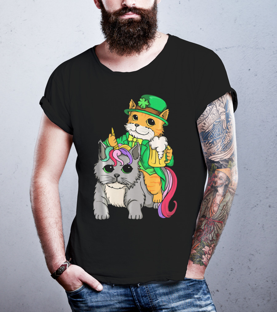 St Patricks Day Caticorn Cat Unicor Shamrock Beer Mug T-Shirt