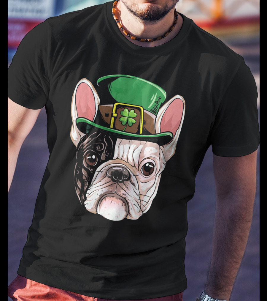 French Bulldog Leprechaun Hat St Pat Clover T-Shirt