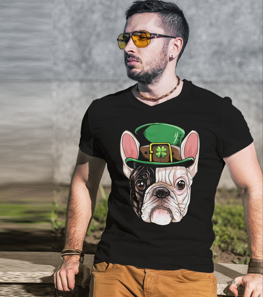 French Bulldog Leprechaun Hat St Pat Clover T-Shirt