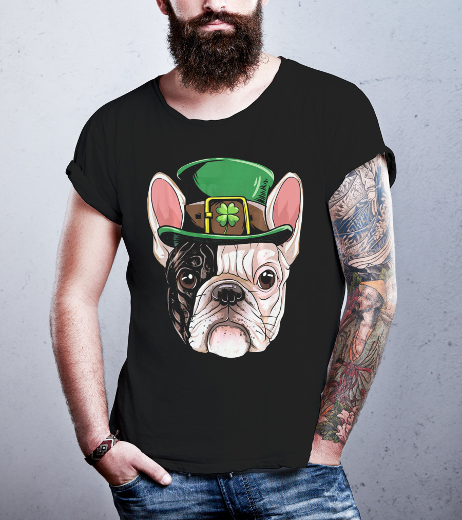 French Bulldog Leprechaun Hat St Pat Clover T-Shirt