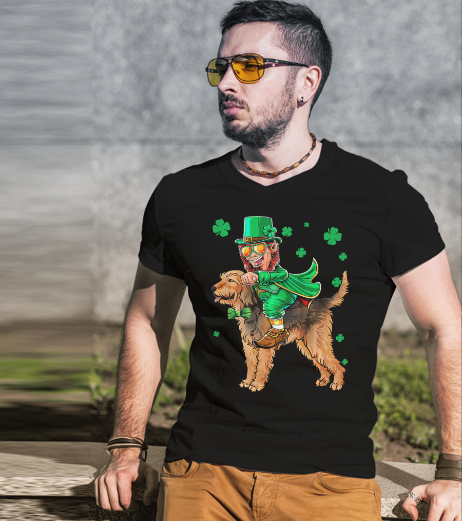 Leprechaun Riding Otterhound With Shamrocks St. Patri St. Patrick's Day T-Shirt
