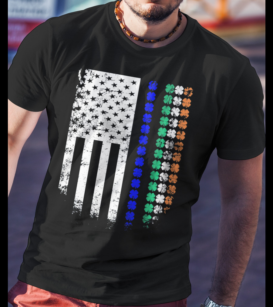 American Flag Irish Police Officer Shamrock Line T-Shirt