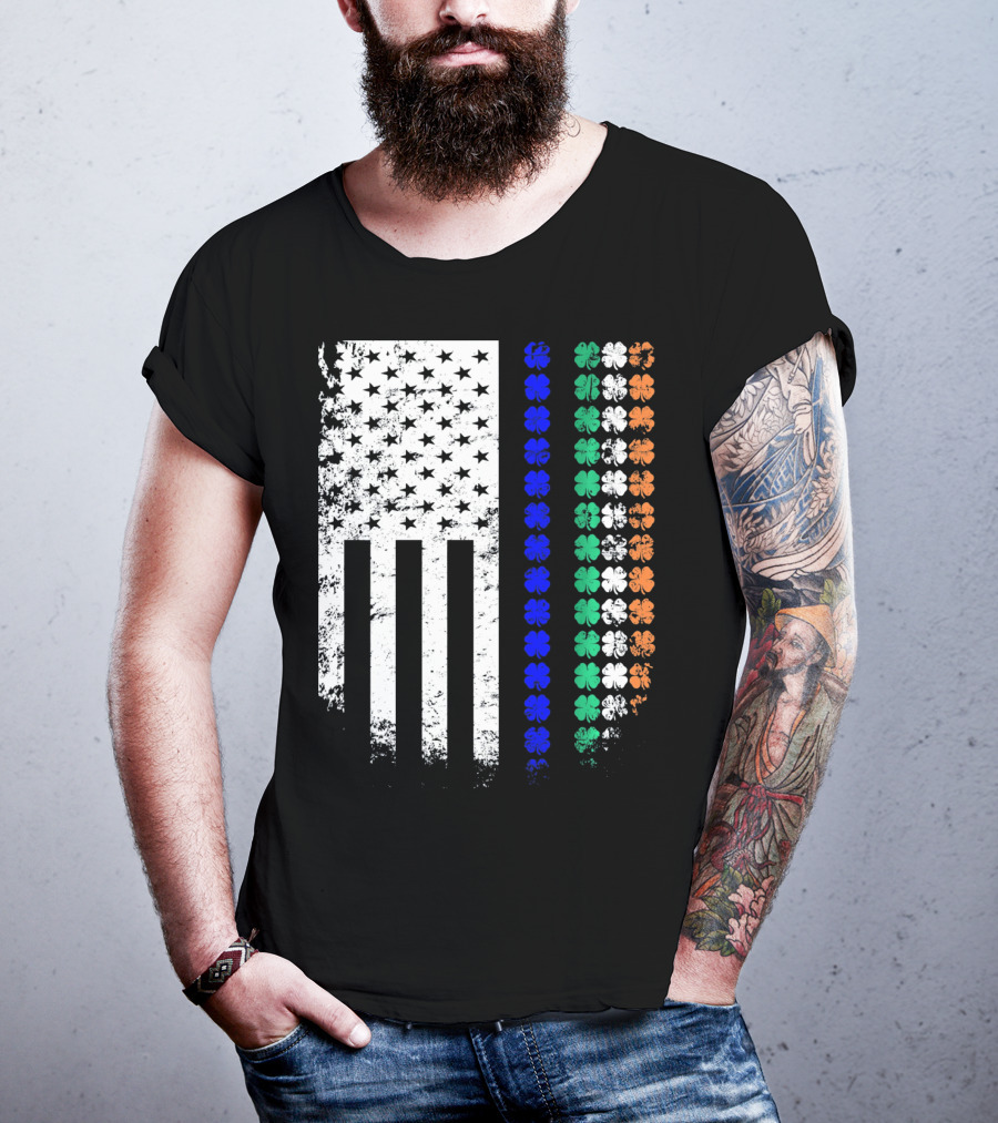 American Flag Irish Police Officer Shamrock Line T-Shirt