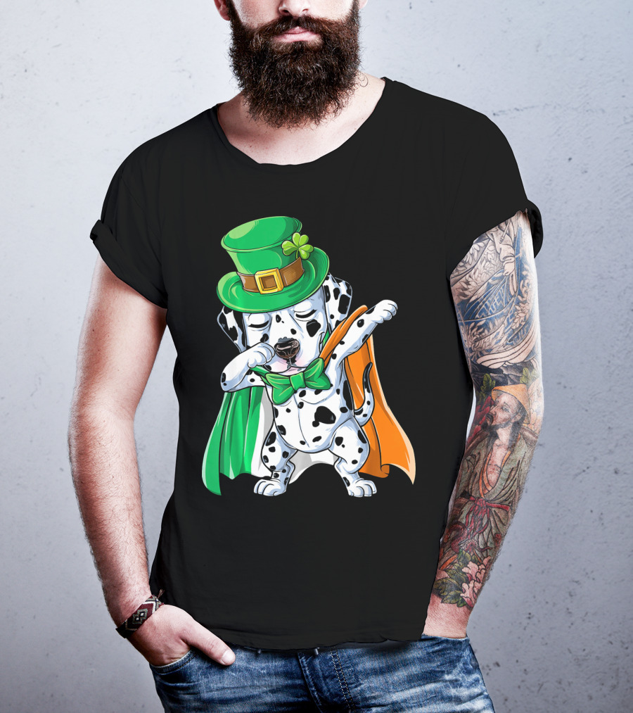 Saint Patrick's Day Dabbing Dalmatian In Green Hat And Irish Colors T-Shirt
